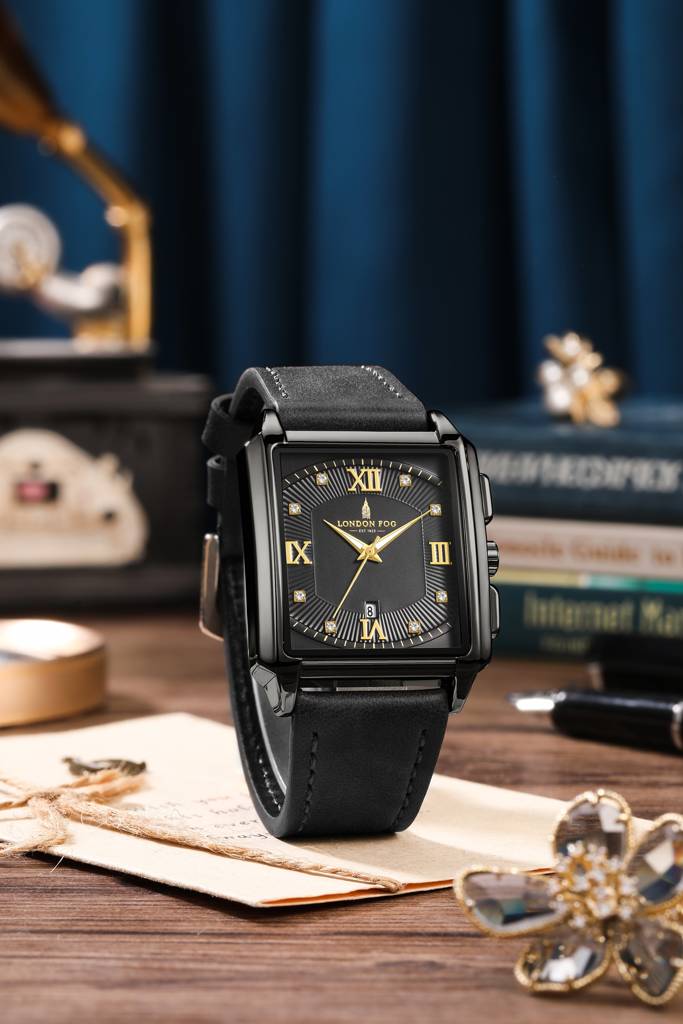 Mayfair Collection Analog Quartz Watch For Men With Leather Strap, Square Metal Case, Crystal Hour Accents, Date : LFM10004-02