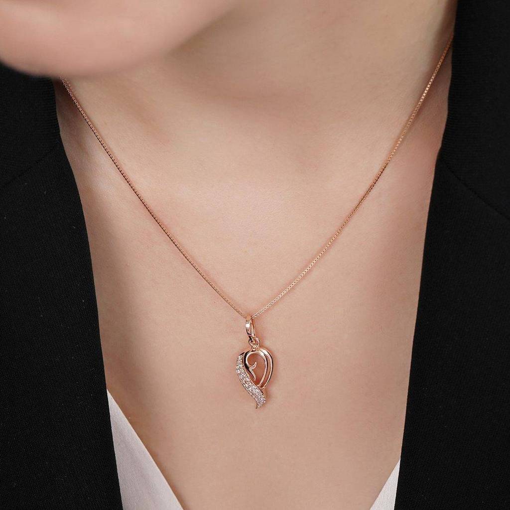Dazzling Charm 925 Sterling Silver Rose Gold Plated Pendant With Chain : PEN-30205-C-RG