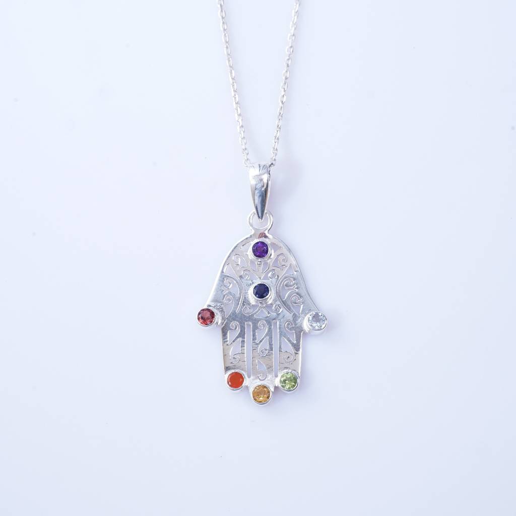 925 Sterling Silver Chakra Pendant With Chain For Women | Gemstone Pendant | Handmade Silver Jewelry | Elegant Dai : FU-1273-C