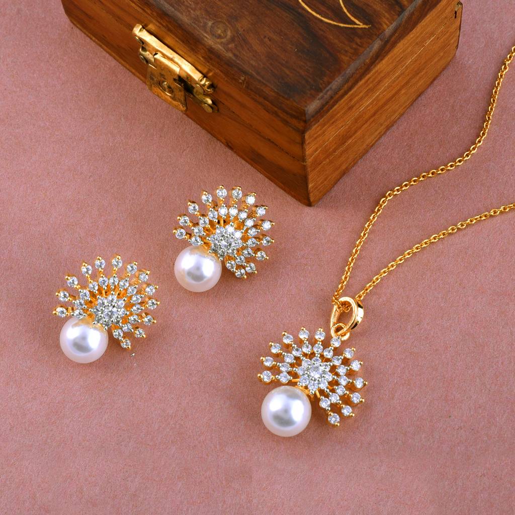 Eternal Pearl Pendant Set With Chain And Earrings : PJPENGPCZ32