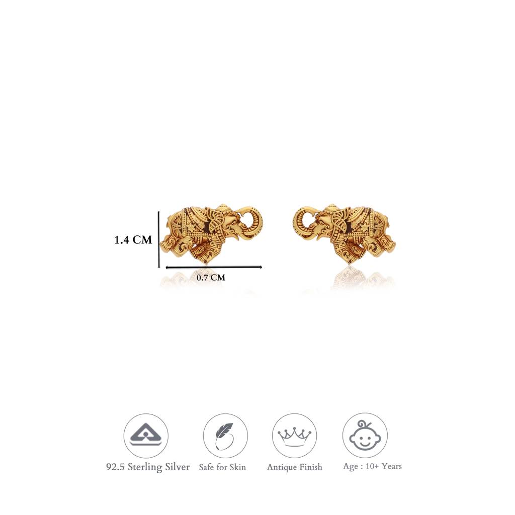 Iyal Airavata Traditional Gold Polish Silver Kid Earring : KE-TR-GO-V-113-P