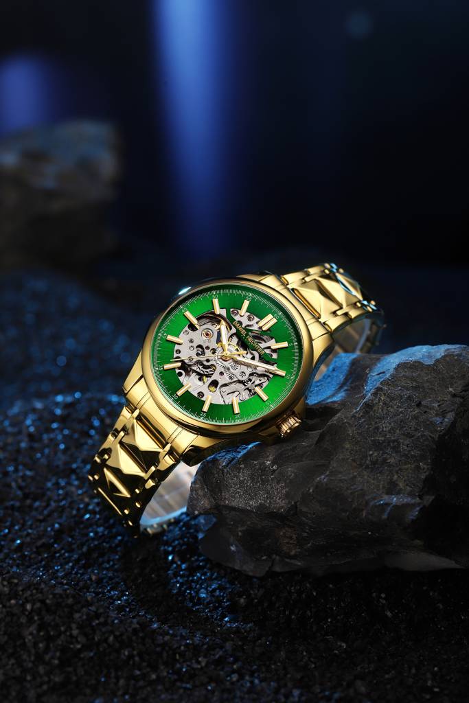 Paris Tech Collection Automatic Skeleton Wrist Watch For Men – Sunburst Dial, Stainless Steel Strap, Mechanical M : DHM1068-33