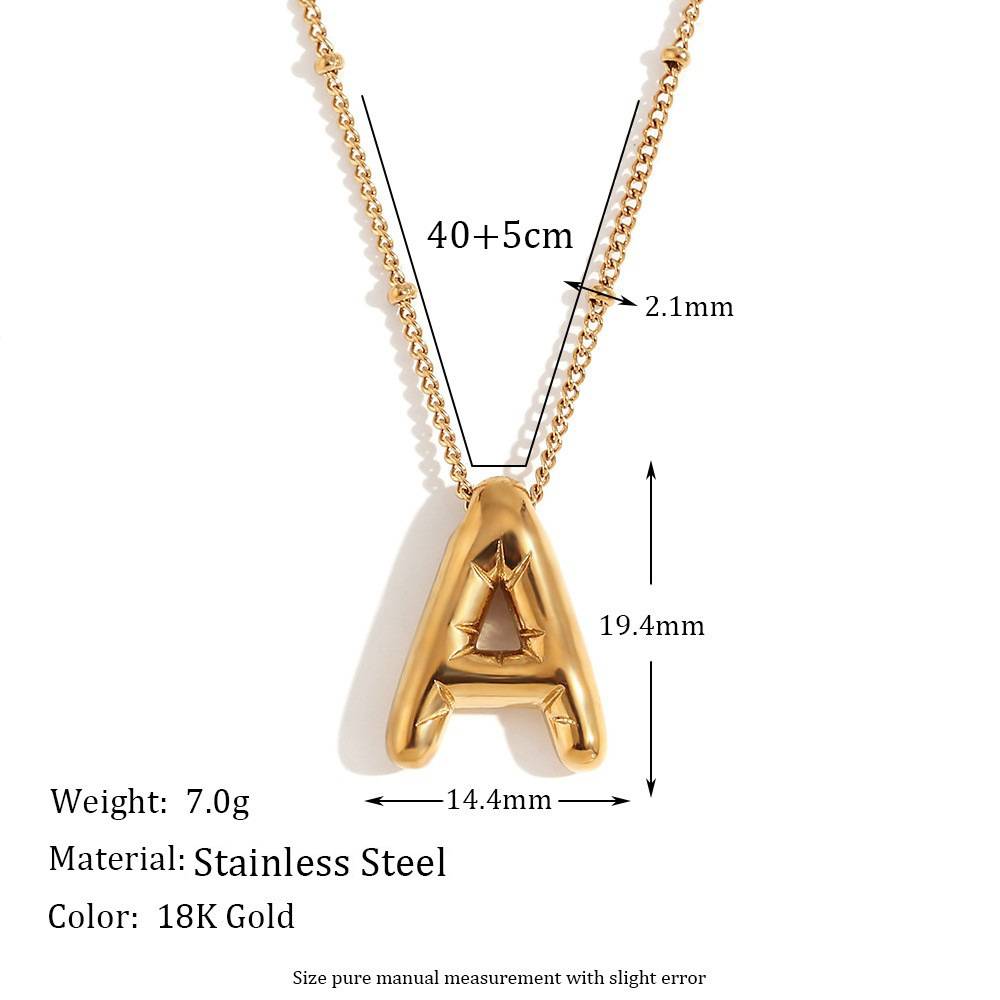 18K Gold Plated Waterproof Antitarnish Balloon Design Initial Letter Pendant Necklace : AMG0624PN3178GA