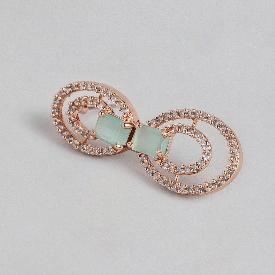 Estele Rose Gold Plated Cz Circular Designer Necklace Set With Mint Green Stones For Women : AD-702-RG-MGNKER
