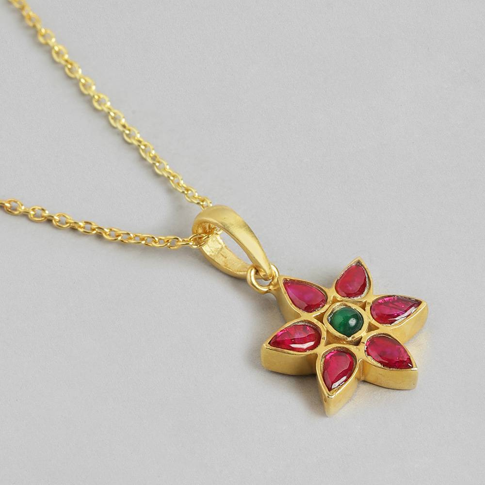 92.5 Silver Red Kundan Flower Necklace : 92.5 Silver Red Kundan Flower Necklace : 92.5 Silver Red Kundan Flower Necklace