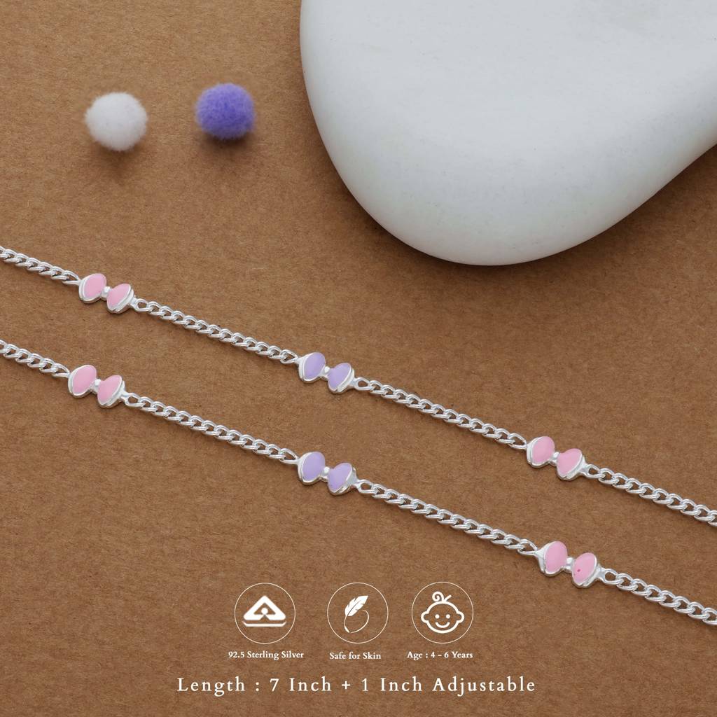 Cute Candy Charm 925 Silver Kid Anklet (4-6 Yrs) : KA-KC-RH-R-181-P