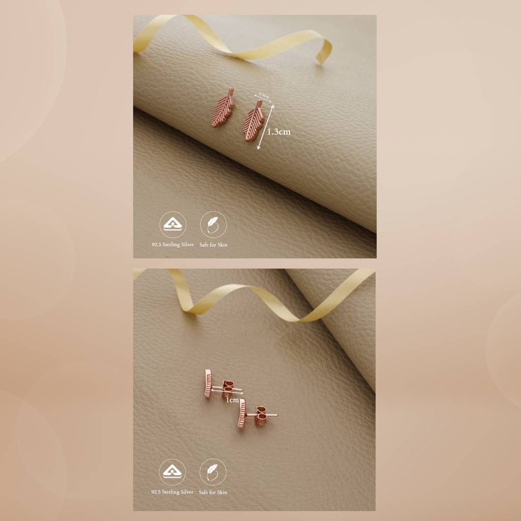 Twilight Leaf Rose Gold Polish 925 Silver Studs : ESD-1