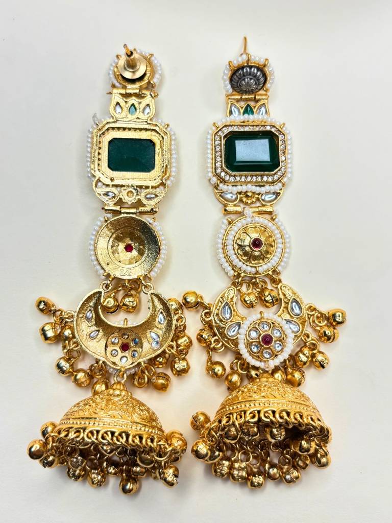 Gold-Plated Kundan And Stone Long Chandbali Jhumka Earrings : VI26EROX100343