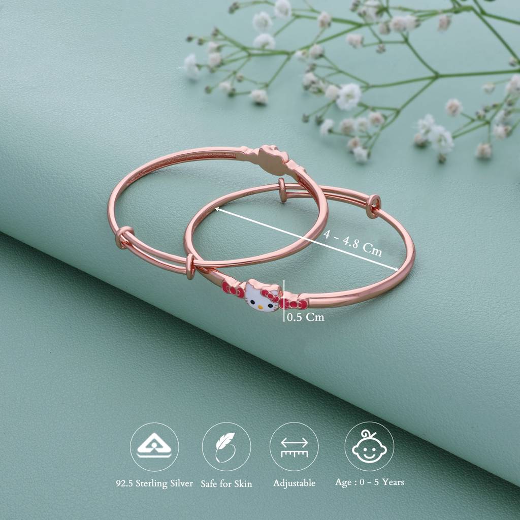 Iyal Bow Hellokitty 18K Rose Gold Polish Silver Kid Bangle (0-5 Yrs) : KB-CC-RG-U-171-S