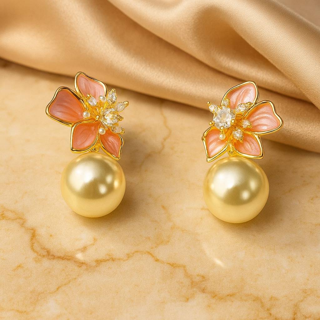 Floral Pearl Drop Earrings : AN-LJ-PI-0027-DE