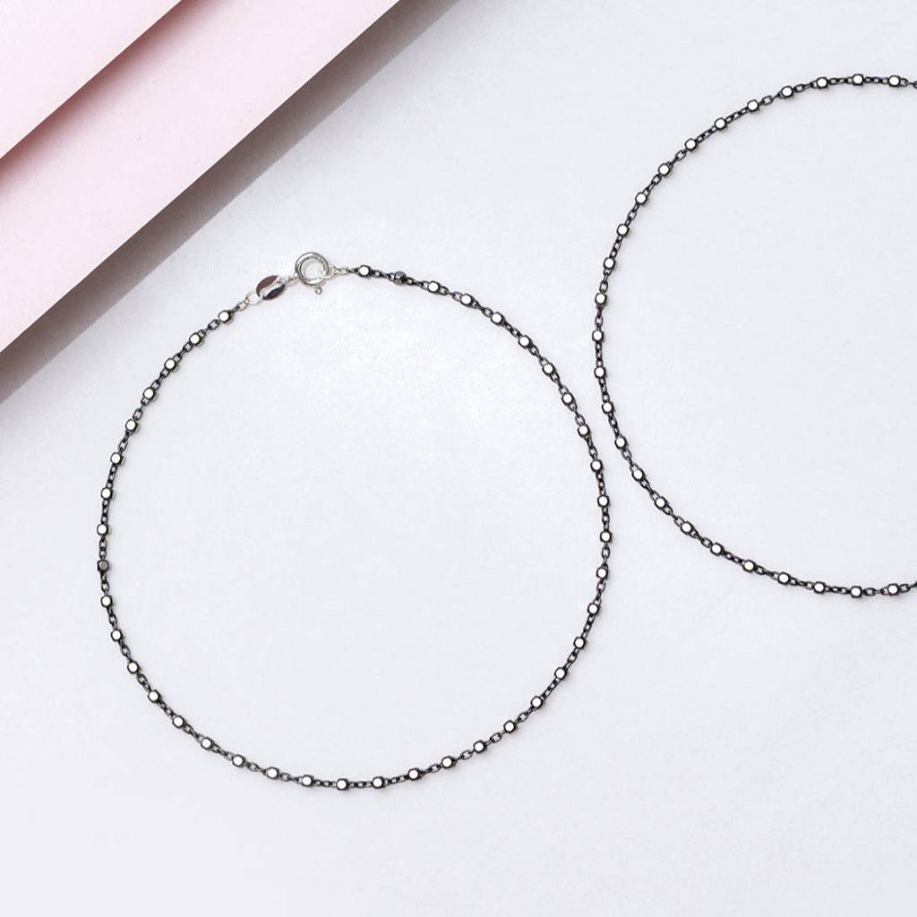 Dice-Chain-Lock 925 Sterling Silver Anklet : ANK-60073-PAIR