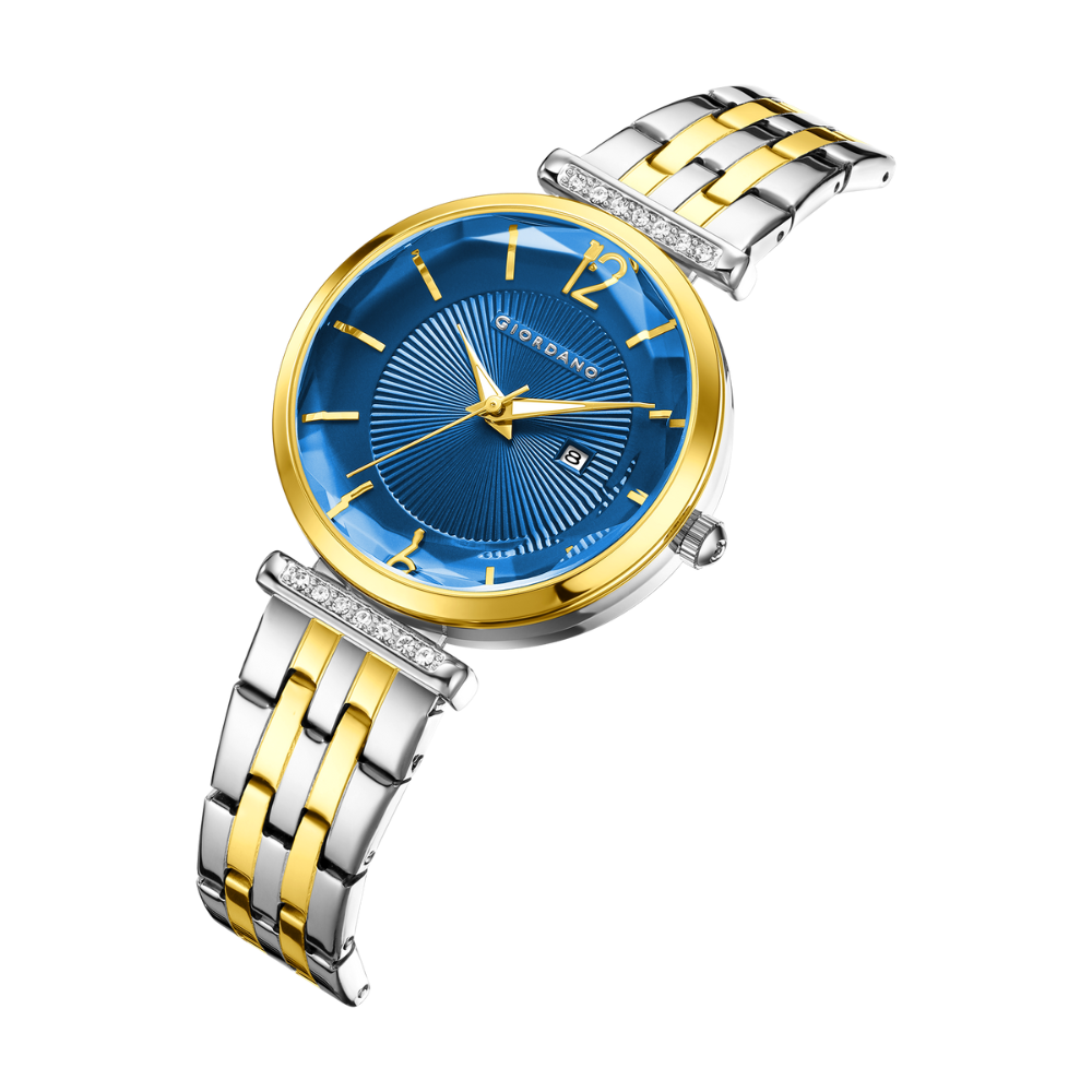 Giordano Exquisite Analog Watch For Women With Round Cut Glass Textured Dial, Stainless Steel Strap And Date Dis : GZ-60111-22