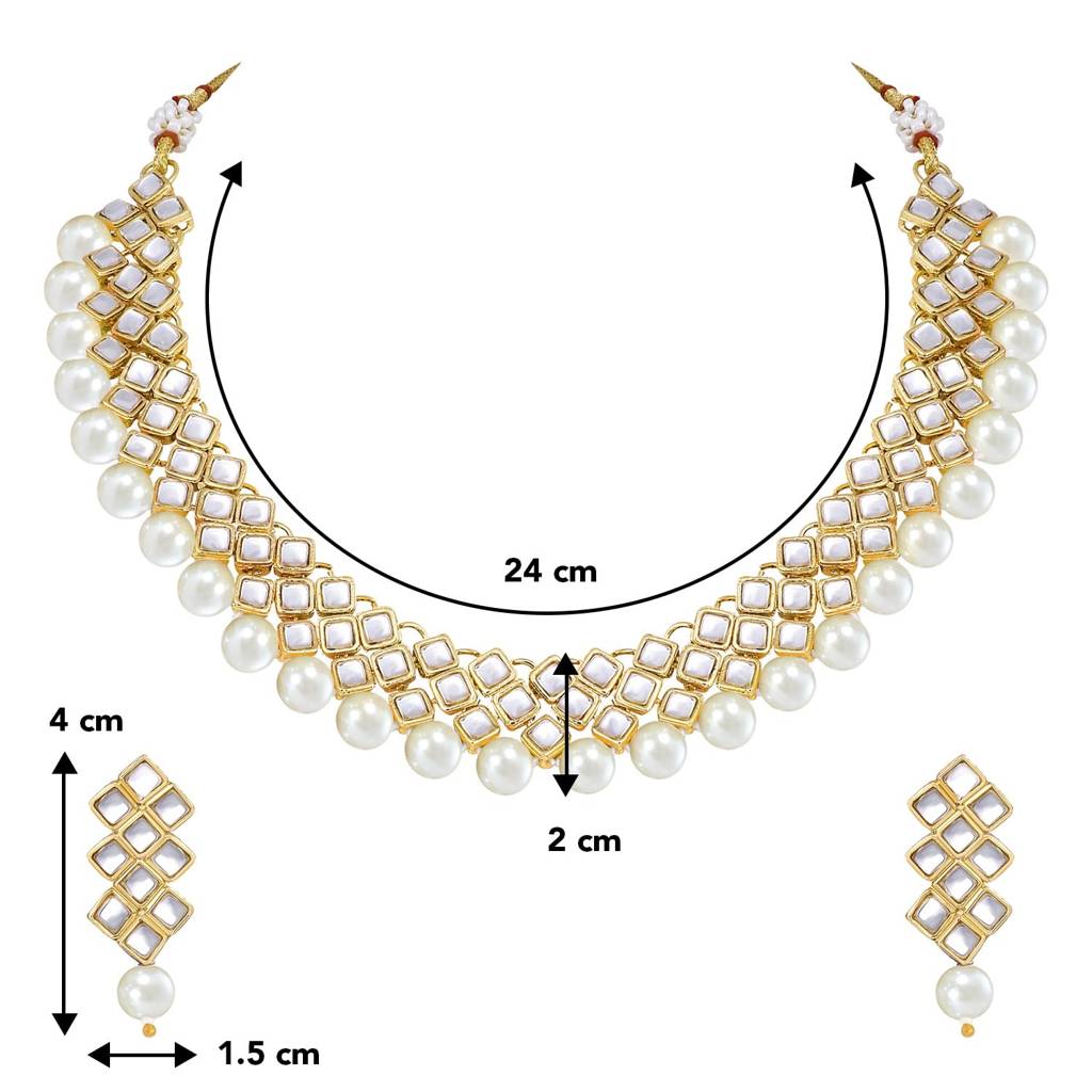 Peora Gold Plated Indian Ethnic Kundan Pearl Fancy Bridal Traditional Choker Necklace Jewellery Set With Earrings : PF25N1018W