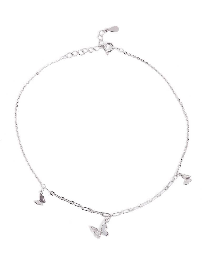 Silver Chain Butterfly Drop Adjustable Anklet : WAN00035