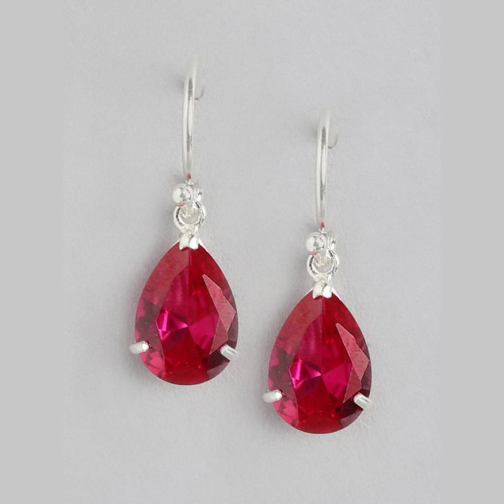 Red-Cz Drop Rhodium Plated 925 Sterling Silver Earring : EAR-20400