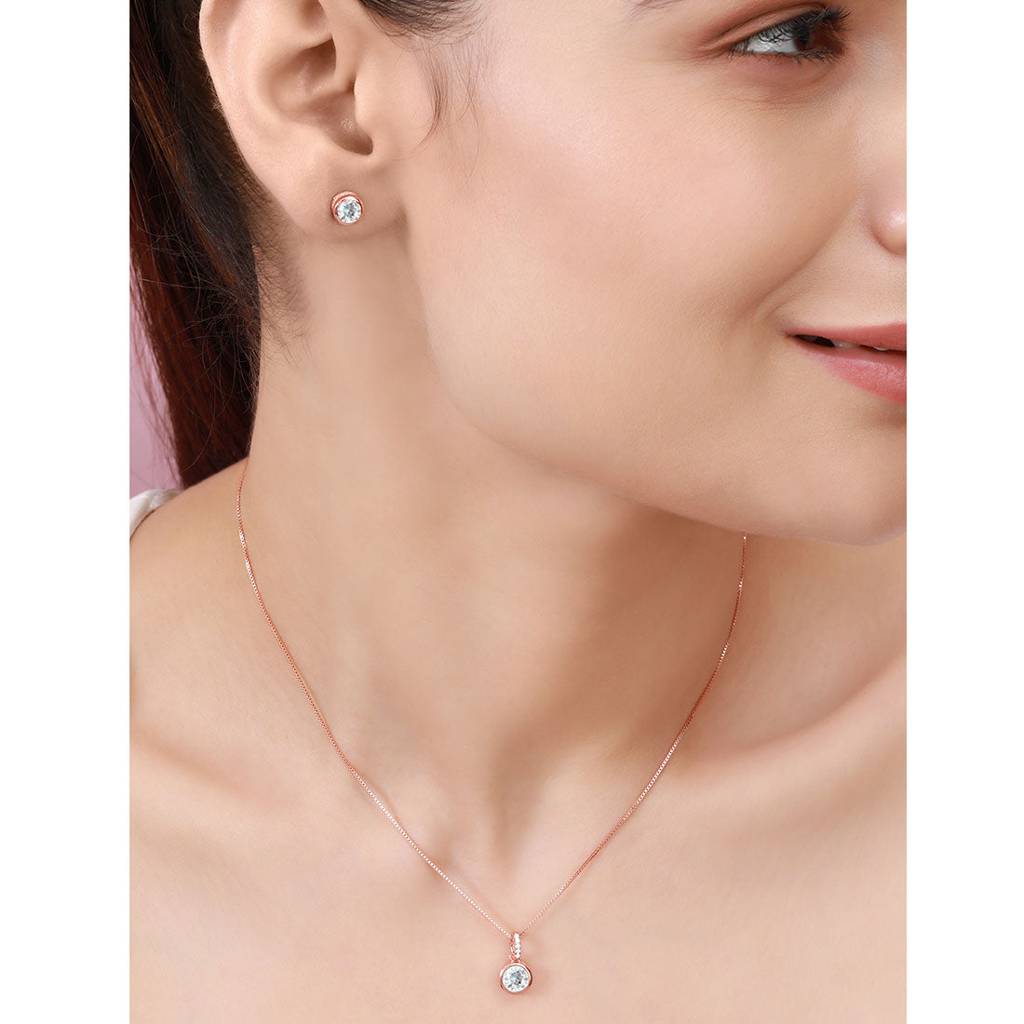 Solo Sparkle Rose Gold Plated 925 Sterling Silver Jewellery Set : JS-70187-C-RG