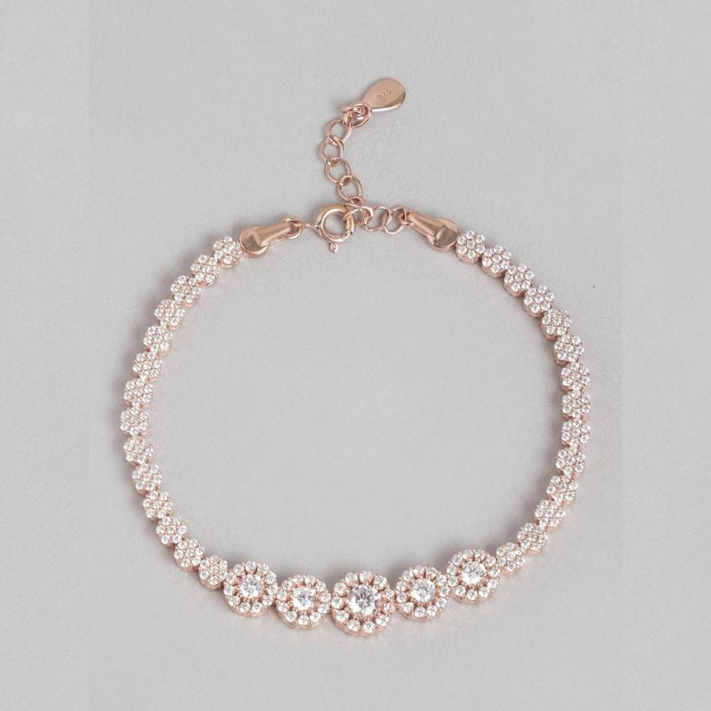 Blooming Grace Rose Gold Plated Bracelet With White Cubic Zirconia : BR-80177
