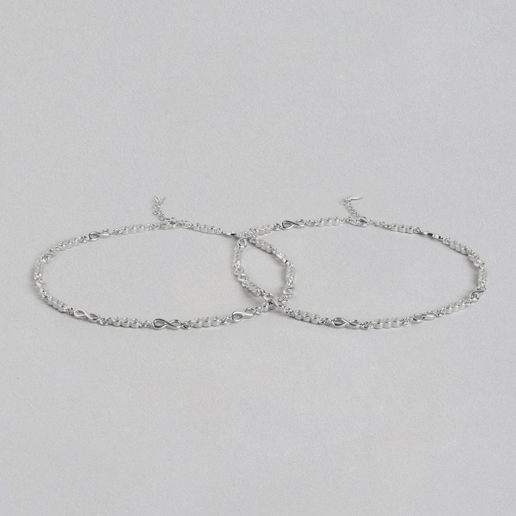 Infinity Cubic Zirconia Rhodium Plated 925 Sterling Silver Anklet : ANK-60333-PAIR-R