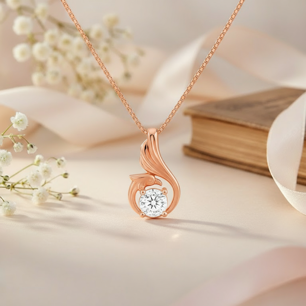 Wings Of The Peacock Rose Gold Plated Necklace : PEN-30257-RG