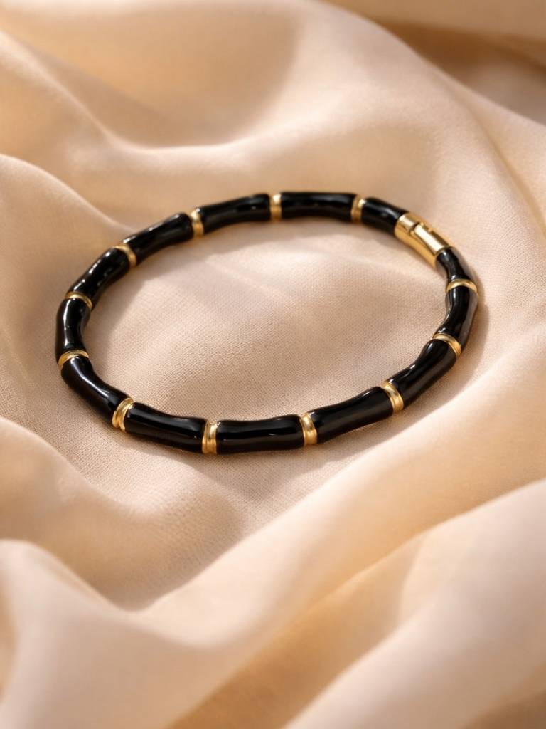 Black & Gold Designer Bracelet Stack – Set Of 3 : CBR002BGD