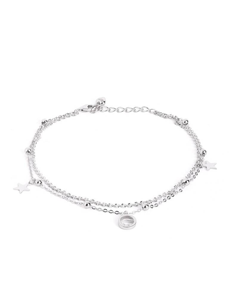 Silver Luna Starfall Layered Adjustable Anklet : WAN00029