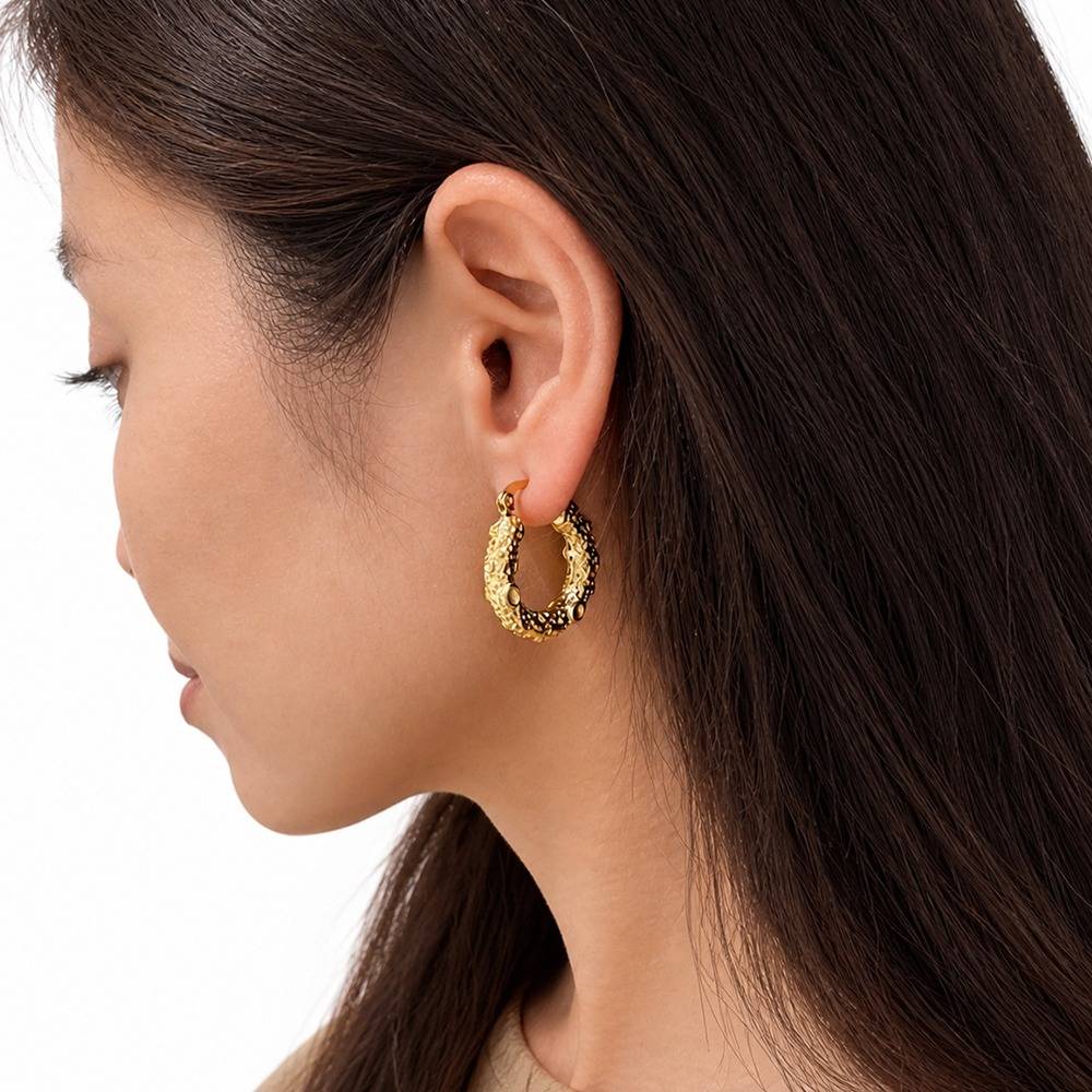 Women 18K Gold-Plated Textured Molten Hoop Earrings : 101192
