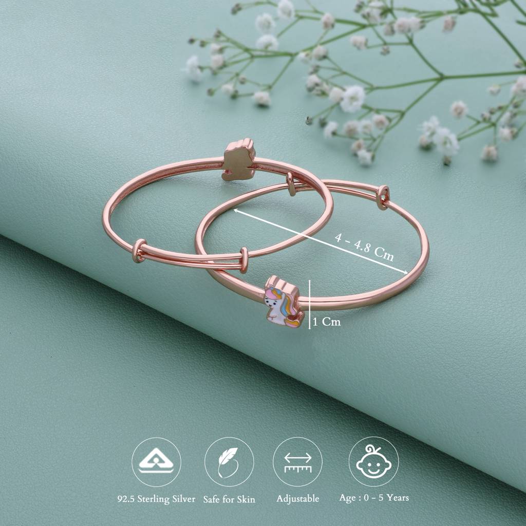 Radiant Unicorn 18K Rose Gold Polish Silver Kid Bangle(0 - 5Yr) : KB-2
