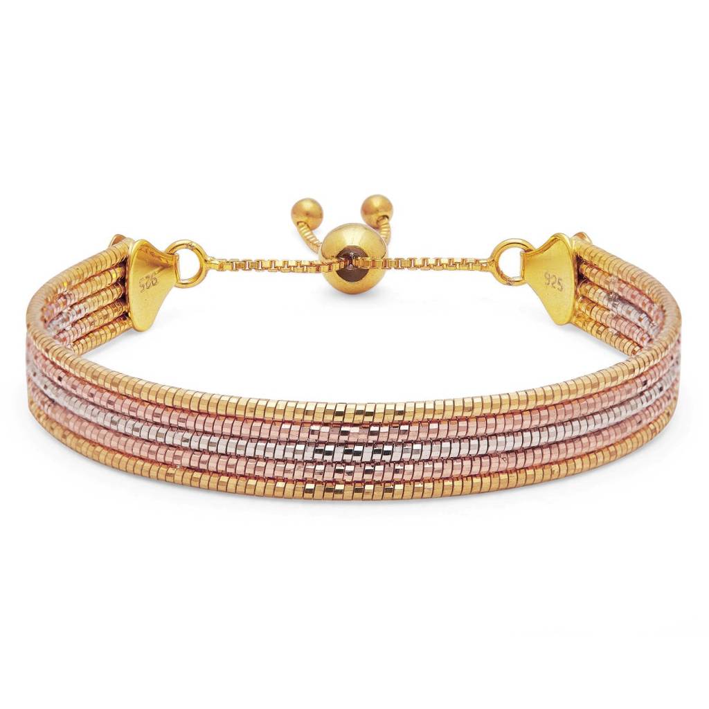 Eternal Sparkle Layered Triple-Tone Plated 925 Sterling Silver Bracelet : BR-80310-RGRG