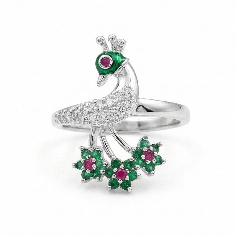Peacock Adjustable Ring With Cz Stones – Statement Finger Ring : AD-204-IRGNRING
