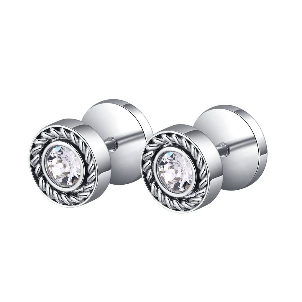 Silver Plated American Diamond Studded Stud Earings Stylish Design Fashion Jewellery For Men & Boys (Px9Me36) : PX9ME36