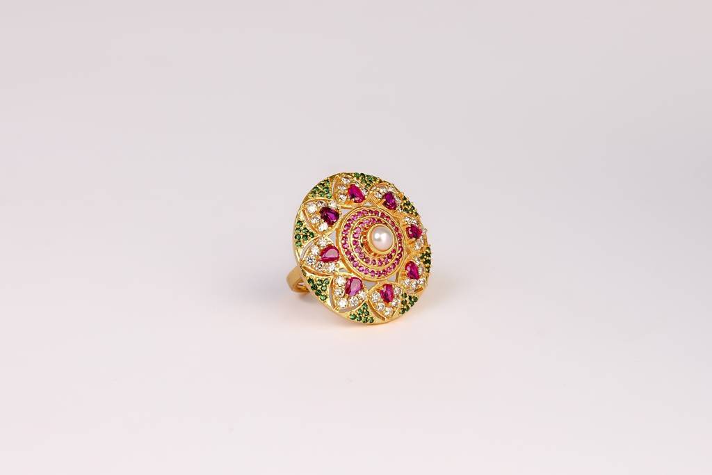 Heera Panna Ornate Ring : HPR01