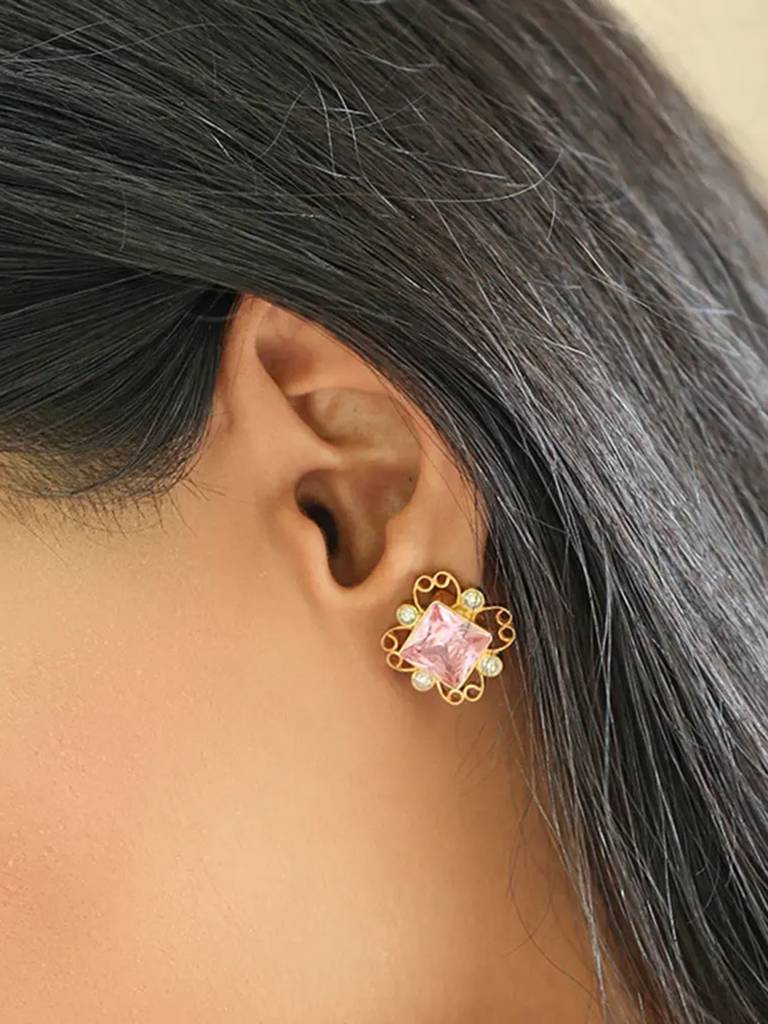 Gulabo Silver Square Pink Earring : U080SG010E1024