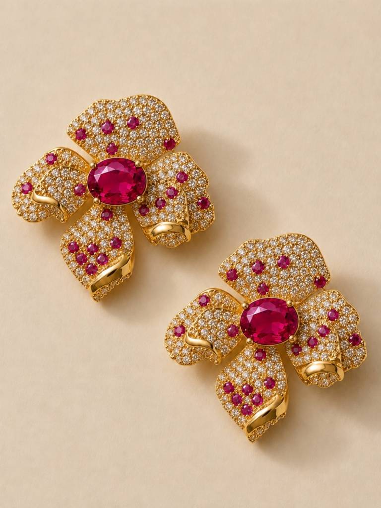 Boccio Pave Flower Necklace & Earring Set, 18K Gold-Plated : SET954RSSF