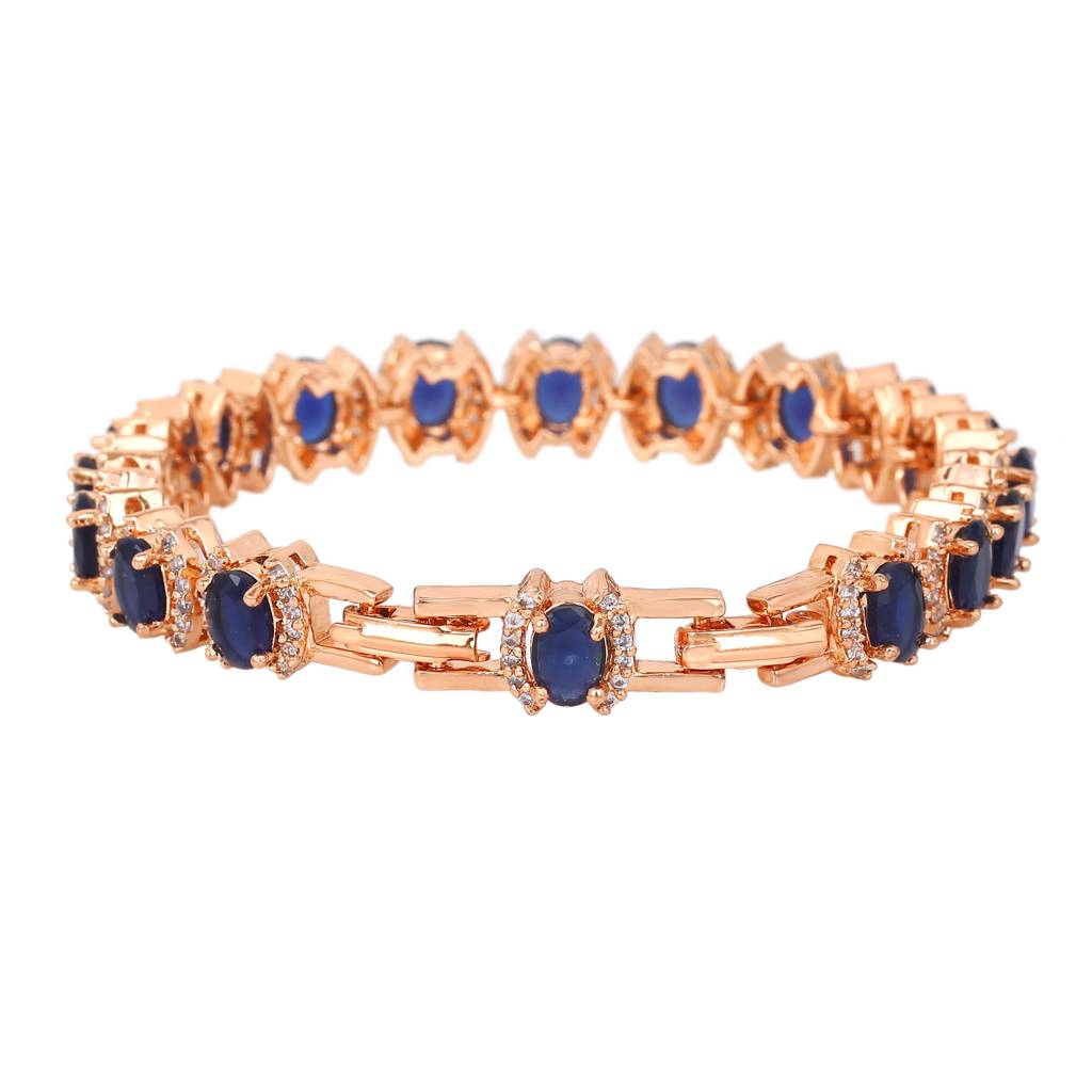 Estele Rosegold Plated Ravishing Oval Designer Charm Bracelet With Blue American Diamonds For Women : AD-055-RG-BLBR
