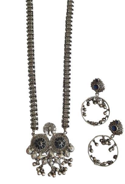 Alankar Oxidized Black Onyx Necklace Set : DRJ117213H