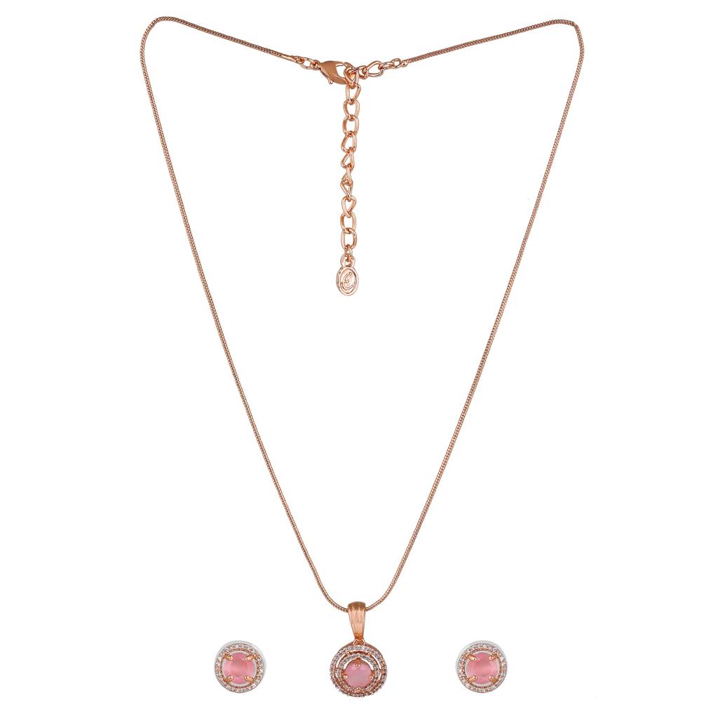 Estele Rosegold Plated Cz Circular Designer Pendant Set With Mint Pink Stones For Women : AD-755-RGMPPDER