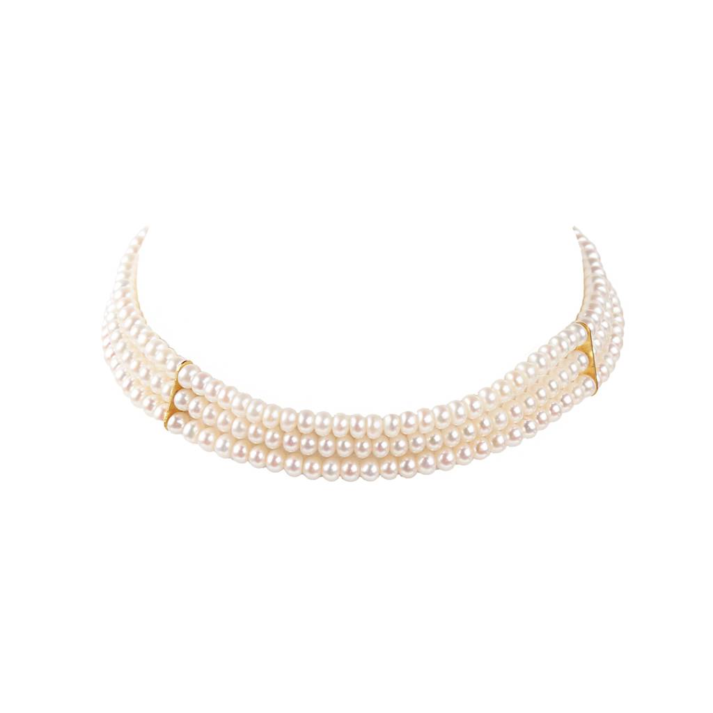 Sanren - Triple Freshwater Pearl Choker : NCK-SANREN-PRL-WHT