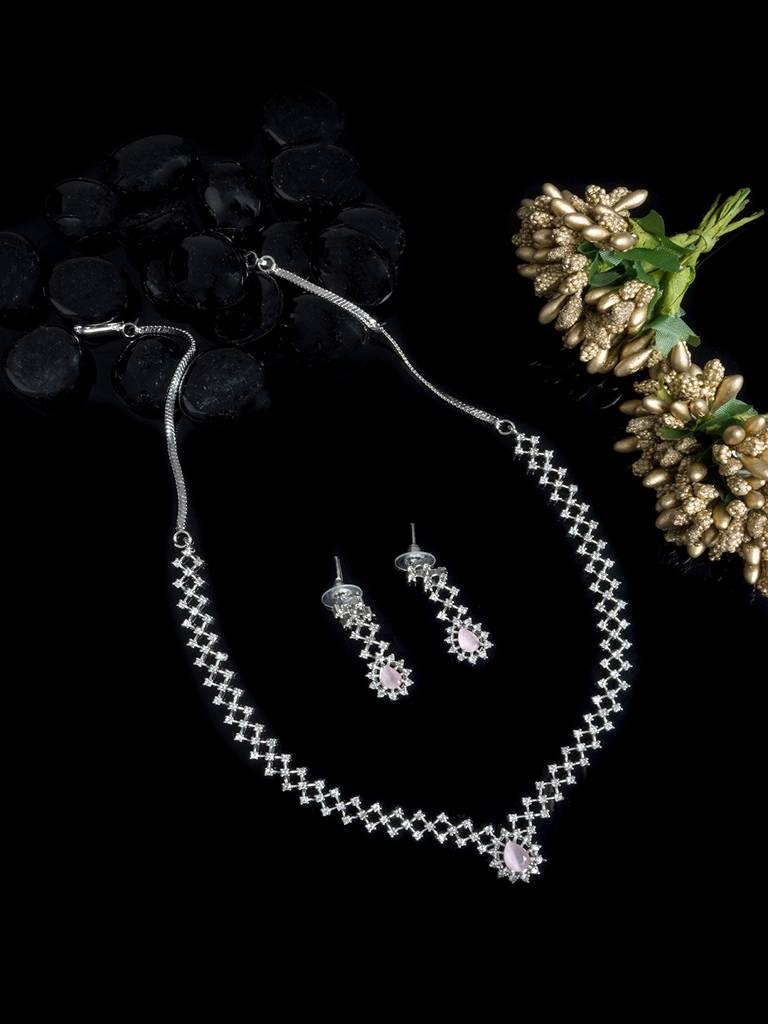 Handmade Sleek Ad Pendant Style Necklace Setâ : AD143PINK