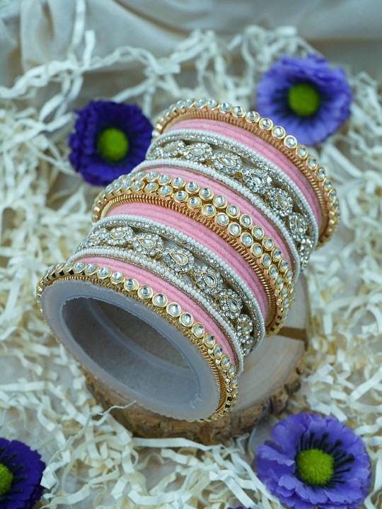 Traditional Velvet Bangles Set For Women : HB-28-24-PEACHPINK