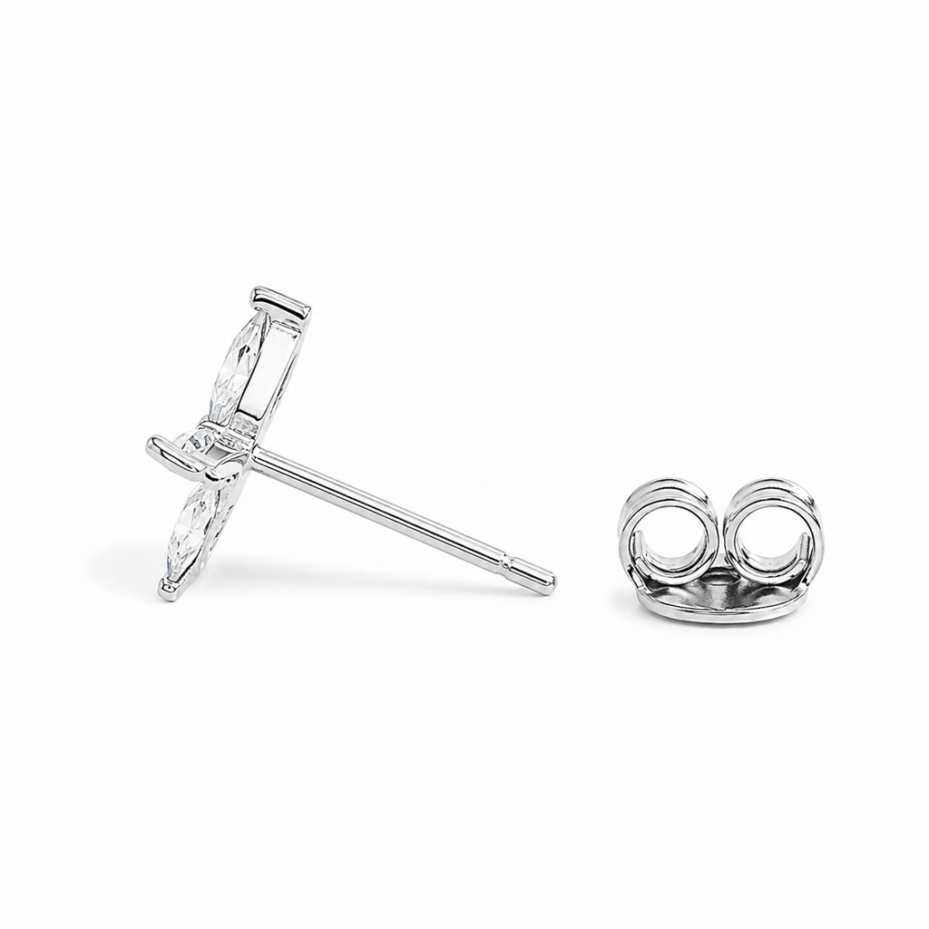 Silver Crystal Leaf Pot Studs : WER00068