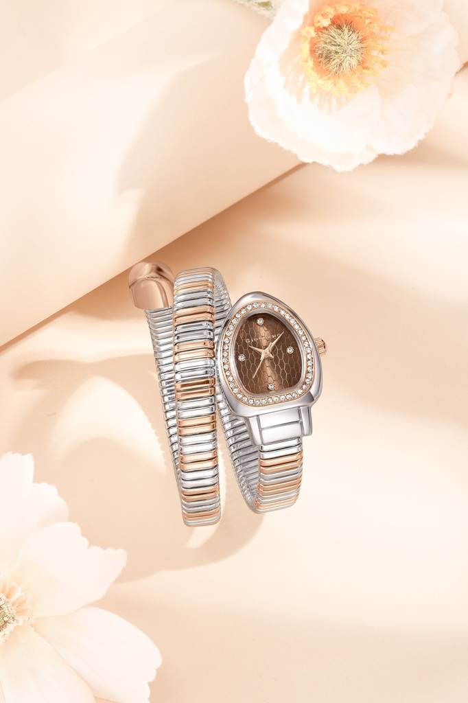 Serpentine Collection Analog Quartz Watch For Women Honeycomb-Textured Dial, Crystal Bezel & Markers, Snake-Styl : GZ-60188-44
