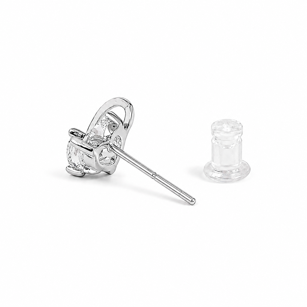 Silver Starry Heart Sparkle Studs : WER00095
