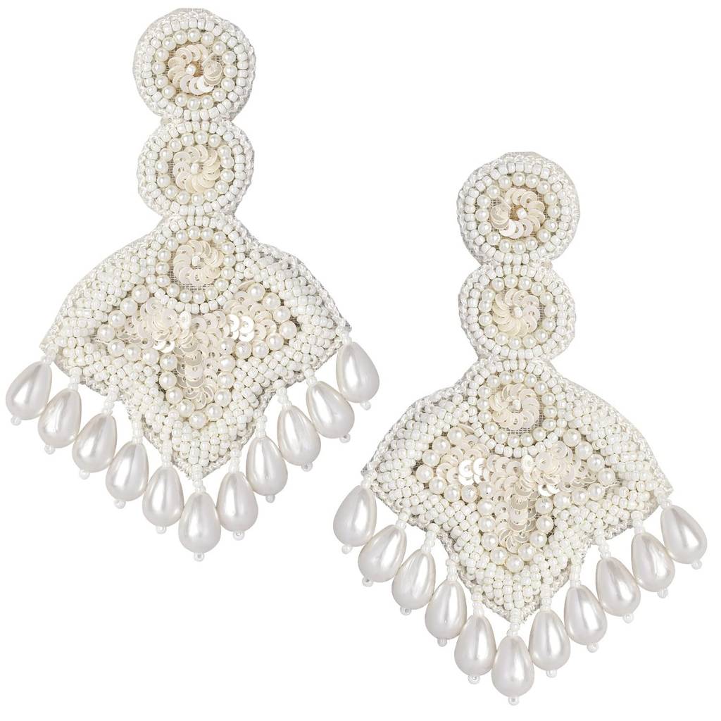 Peora White Pearl Drop & Dangle Handmade Lightweight Statement Earring For Women & Girls : PF24E24W