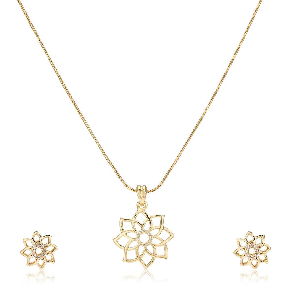 Estele Gold Plated Cz Flower Designer Pendant Necklace For Women (Set Of 2) : AD-294NKER