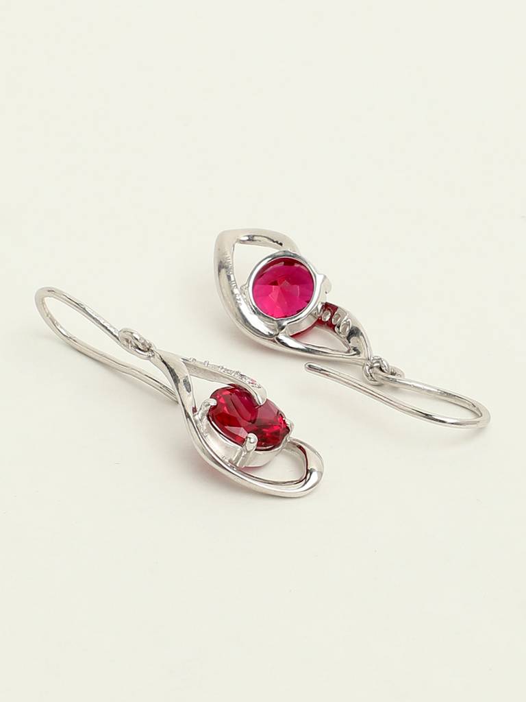 92.5 Sterling Silver Rhodium Plated Swiss Zirconia Blood Red Eye Dangler Earrings Gift For Women & Girls : CSCLRE3RD_RU