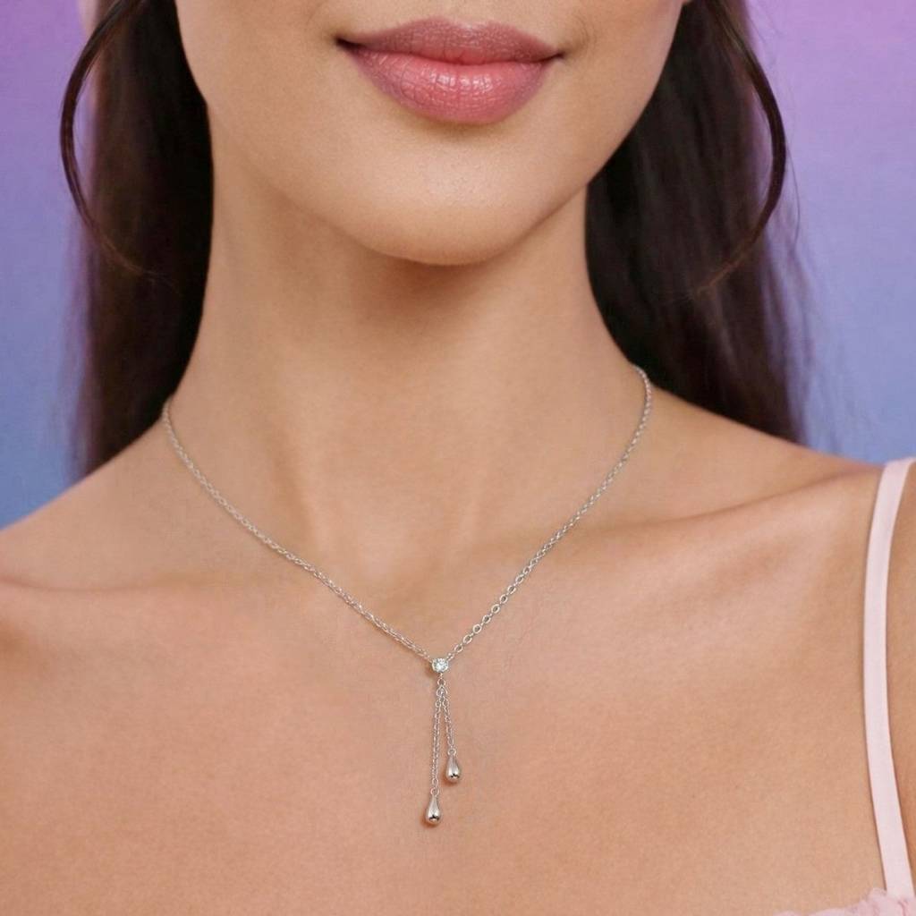 Ethereal Radiance Rhodium Plated - 925 Silver Necklace : NL-30441-R