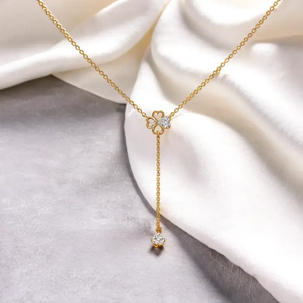 Four Leaf Cascade - Lab Diamond Lariat Necklace : LLNK0119