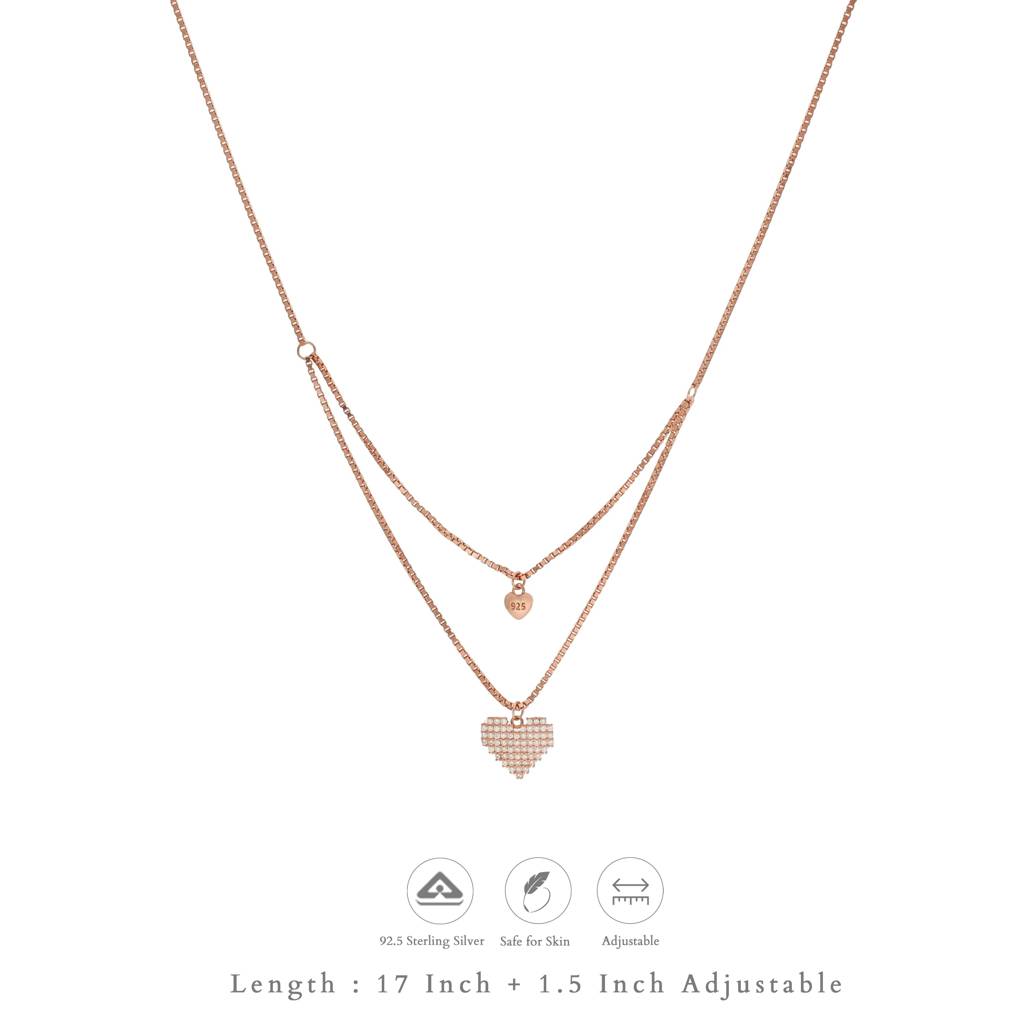 Iyal Sweet Symphony Hearts Charm Silver Necklace | 925 Hallmark | Rose Gold Polish | Ideal Valentine’S Day  : WN-CP-RG-U-112-S