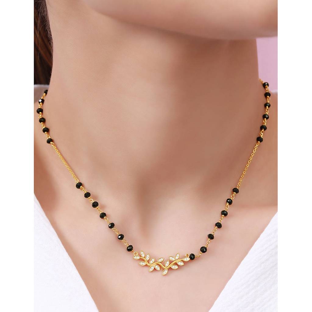 Modern Leaf Pattern Gold Plated 925 Sterling Silver Mangalsutra : MGS-10080-G