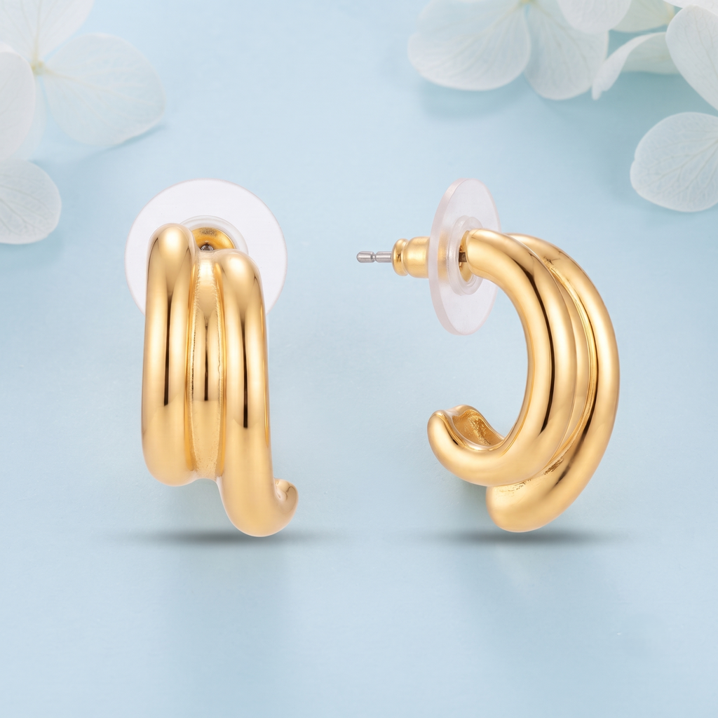 Gold Plated Brass Twisted Curved Hoop Earrings : SCDELER0459